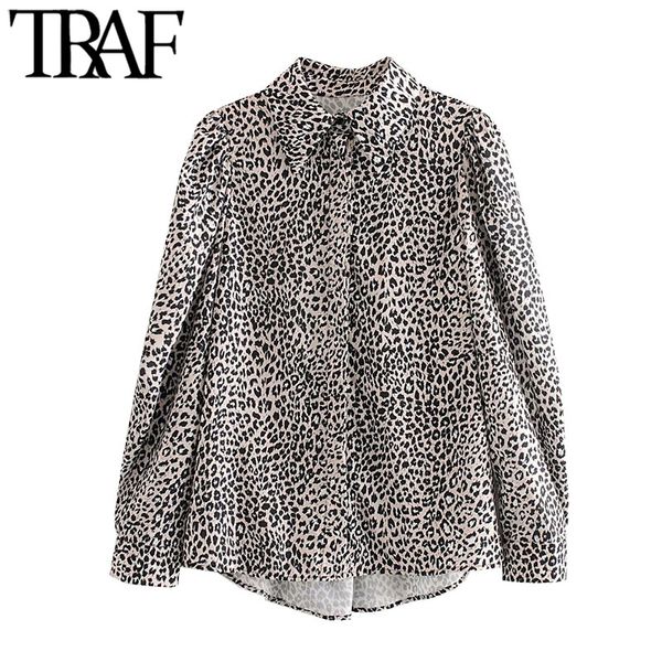 TRAF femmes mode imprimé léopard Blouses irrégulières Vintage à manches longues motif Animal femmes chemises Blusas Chic hauts 210415