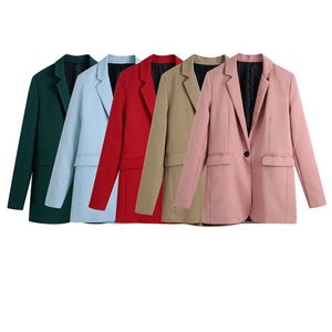 TRAF femmes mode tenue de bureau simple bouton Blazer manteau Vintage à manches longues dos évents vêtements de dessus pour femmes Chic Veste 220402