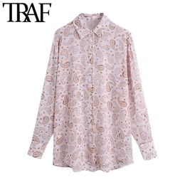 TRAF Femmes Mode Paisley Imprimer Blouses En Mousseline De Soie Lâche Vintage À Manches Longues Bouton-up Femme Chemises Blusas Chic Tops 210415