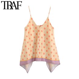 TRAF Women Fashion Polka Dot Asymmetric Blouses Vintage Backless verstelbare dunne riemen vrouwelijke shirts blusas chic tops 210415