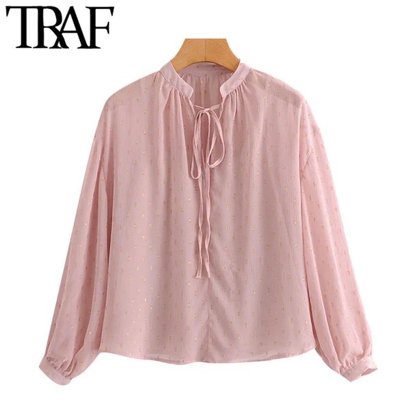 TRAF femmes mode Semi-transparent lâche en mousseline de soie Blouses Vintage à manches longues avec doublure femmes chemises Blouses Chic hauts 210415