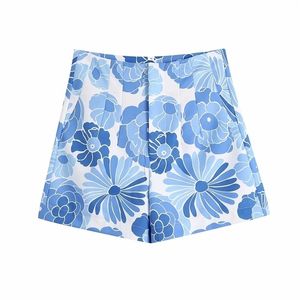 TRAF Women Fashion Side Pockets Floral Print Bermuda Shorts Vintage Hoge Taille Rits Vlieg Vrouwelijke Korte Broek Streetwear 210724