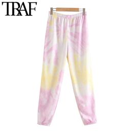 Traf Women Fashion Tie Dye Print Pants Vintage High Elastic Taille Streetwear vrouwelijke enkelbroek Pantalones Mujer 210415