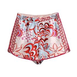 TRAF Damesmode met knopen Floral Print Shorts Vintage Hoge Elastische Taille Vrouwelijke Korte Broek Streetwear 210714