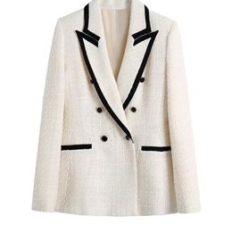 TRAF Vrouwen Mode Met Contrast Piping Tweed Blazer Jas Vintage Lange Mouwen Zakken Vrouwelijke Bovenkleding Chic Veste Femme 220801