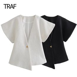 Traf Women Jackets Spring Cropped Tweed Mabet Asymétric Vneck Manches longues Top dans des ventes élégantes Arrivées 240430