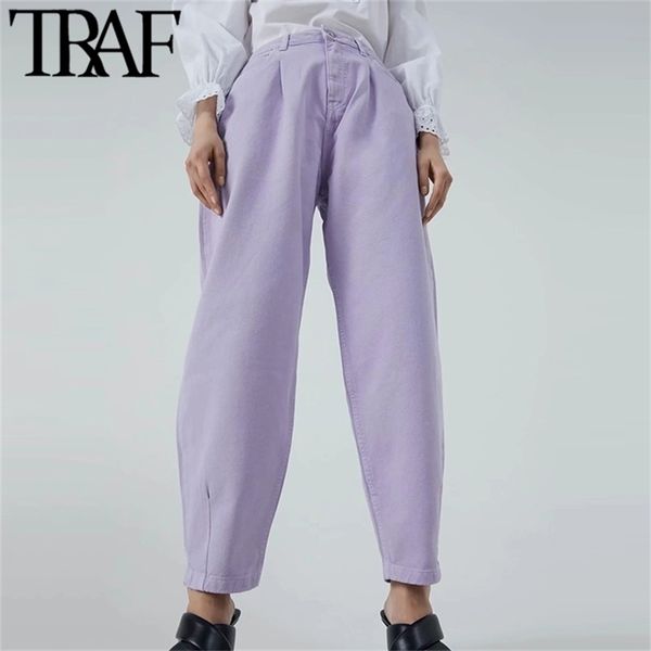 TRAF Femmes Jeans Chic Mode Poches Taille Haute Denim Sarouel Vintage Zipper Fly Streetwear Pantalon Femme Jean Mujer 201223