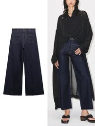 Traf dames highwaisted jeans pocket patch decoratie zipper knop sluiting slank losse mode recht 240423