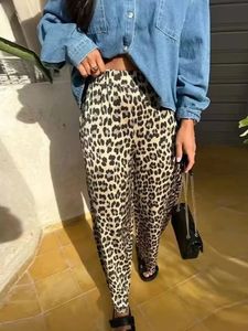 Traf Womens Retro Europese en Amerikaanse stijl Gedrukte Leopard Print High Taille Rechte broek Zomer 240430