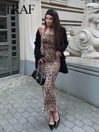 TRAF WOMEN VINTAGE 2 Piece LEOPARD Spring Tulle Sexy Set Offshoulder Halterneck Tubealine Falda de cintura alta Tendencia 240329