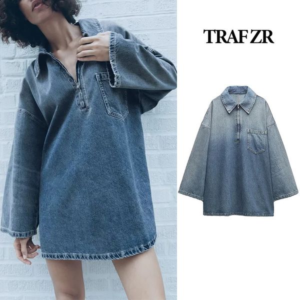 TRAF ZR – robe en jean Sexy pour femmes, manches longues, élégante et jolie, jupes Y2k, vêtements pour femmes, arrivées 240112