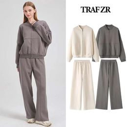 Traf Zr Zipper Cardigan sets pour habiller les combinaisons de survêtement pour femmes automne, les femmes sets pantalons baggy vêtements de sport à manches longues 240420