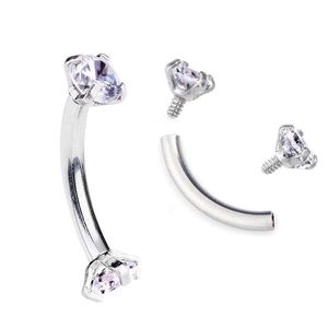 Boucle d'oreille Tragus à fil interne, Zircon cubique, acier inoxydable, haltère incurvé, Piercing, anneau à sourcils, bijoux pour le corps 341I