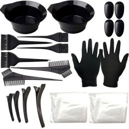 Trein/Zee Verzending 20 stuks Haarkleuring Tool Set Kappers Gereedschap Kam Borstel Wegwerp Douchemuts Latex Handschoenen Haarverven kom BJ