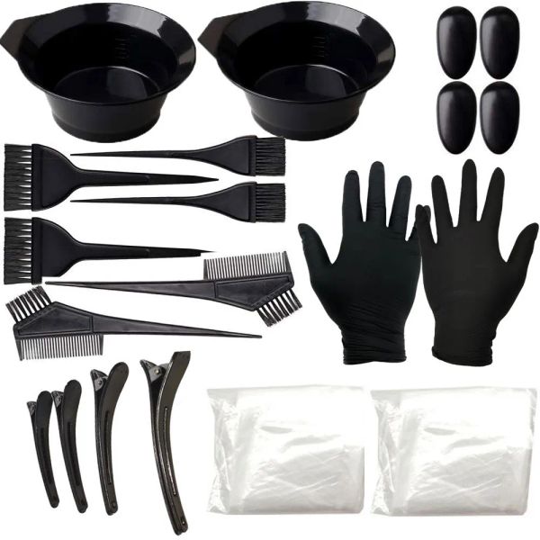 Ensemble d'outils de coloration des cheveux, 20 pièces, outils de coiffure, peigne, brosse, bonnet de douche jetable, gants en Latex, bol de teinture des cheveux, BJ, expédition par Train/mer