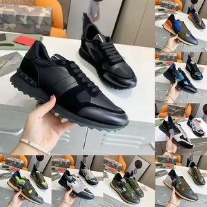 Nieuwe Rockrunner Camo Designer Dress Shoes Platform Sneakers Top Leather Camouflage Rubber Sole Militaire groene Triple Black Gray Women Men Trainers