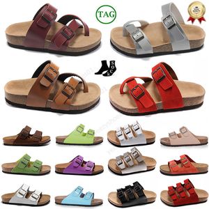 DHgate Birkes Bostons Zuecos Zapatillas Pisos Hombres Mujeres Sandalias Corcho Diapositiva Hebilla de cuero Correa Plana Diseñador Birkinstocks Pantoufle Deslizadores de playa al aire libre