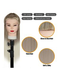 Tête d'entraînement 26-28 pouces Tête de coiffure 100% Synthétique Fibre Cosmétologie Poupées Mannequin Poupées avec pince gratuite