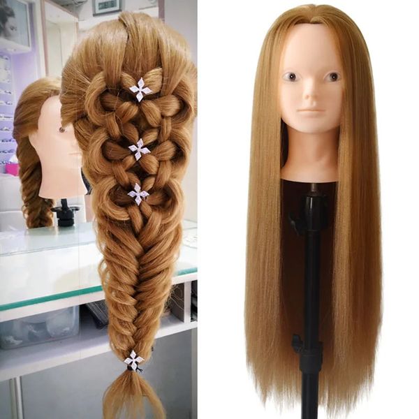 Cabeza de maniquí de entrenamiento con cabello rubio Cabeza de muñeca para muñecas Professional Cabeza de peluquería sin maquillaje de oro Cabello 240403