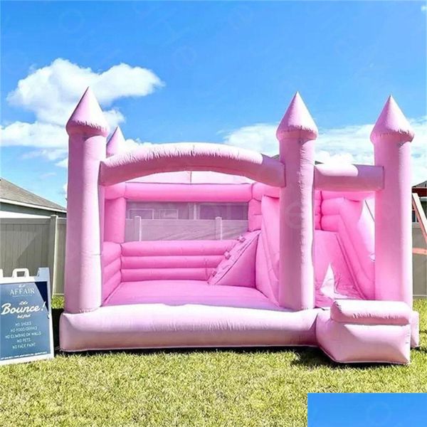 Trampolines 3 en 1 4.5x4m Casa de rebote de boda rosa con tobogán PVC Castillo Jum Jumper Bouncer para fiesta Dr Dhvrc