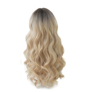 Trans border new blonde big wavy perruques femme de style européen haute température soie longue air bouclé frange pleine tête perruques de dentelle