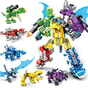 Transformación 6 en 1, dinosaurio de la policía de la ciudad, Mecha ormation Guard Robot, juego de bloques para iluminar, juguetes educativos de construcción para niños R231127