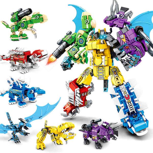 Transformation 6 en 1 ville Police dinosaure Mecha ormation garde Robot éclairer bloc ensemble enfants jouets de construction éducatifs R231127