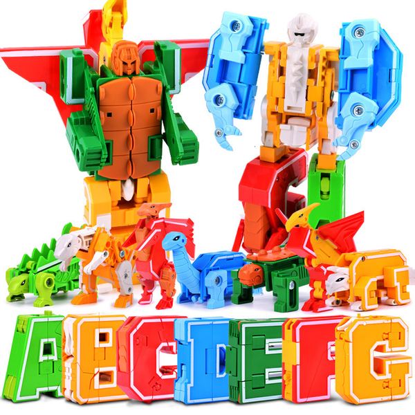 Transformation jouets Robots 26 A-Z lettre Alphabet Animal Dinosaure Guerrier Déformation Figurines Transformation Pour Enfants Cadeau Brinquedos 230617