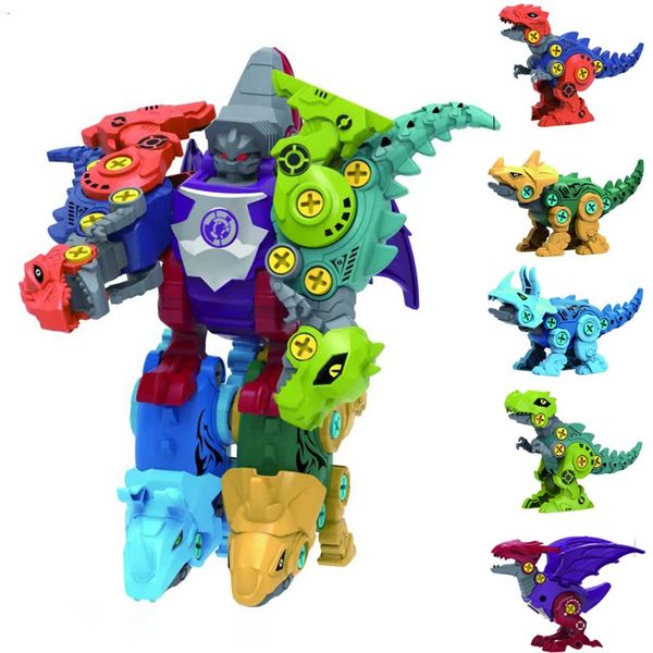 Jouets de transformation Robots 5 en 1 enfants assemblage dinosaure Dino Robot constructeur vis bricolage ensemble blocs démontage tournevis modèle jouets 231213