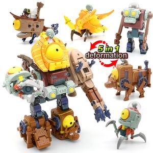 Juguetes de transformación Robots 5 en 1 Plant vs. Zombie Package para niños BOSS Robot Doll PVZ Zombies Juguetes educativos PVC Figura de acción Modelo Kid Gift 230621