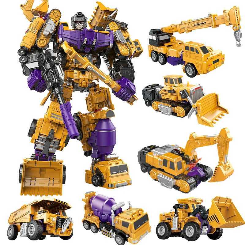Transformatie Toys Robots 6-in-1 Conversie Robot Engineering Voertuig Actie Diagram Diy 2-in-1 Excavator Bulldozer Dump Truck Crane Toy WX