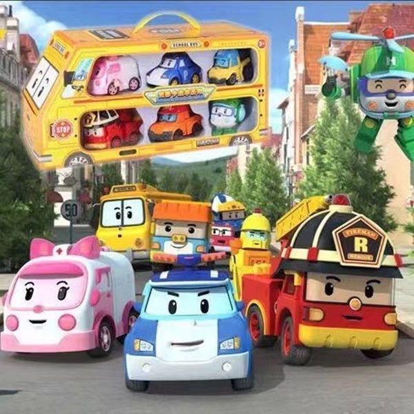 Jouets de transformation Robots 6 Styles Robocar Corée Robot Polis Voiture Transformation Jouets Camion De Pompier Déformation Manuelle Enfant Garçons Cadeau Pour Enfants 230616