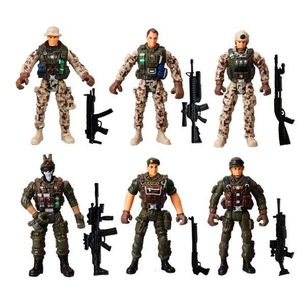 Juguetes de transformación Robots 6 piezas Figura de acción Soldados del ejército Juguete con arma / Figuras militares Movible Military Solider Playset Heroic Model For Boy Gifts 230726