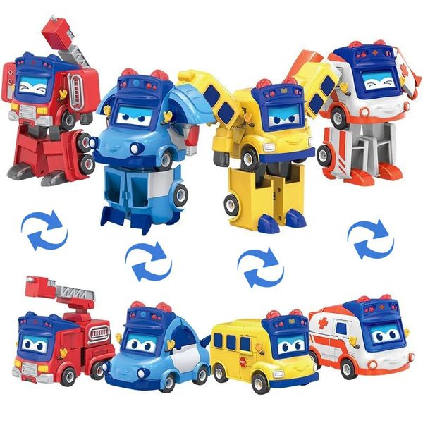 Jouets de transformation Robots ABS GGBOND Gogo Bus Transformation Face Series Figurines d'action Déformation AmbulancePoliceFireman Slide Toys pour enfants Cadeau 231216