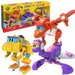 Transformatie speelgoed Robots est 3 stks/set ABS Min Vervorming Gogo Dino Actiefiguren Transformatie Auto Vliegtuig Dinosaurus speelgoed voor Kids Gift 230617