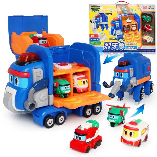 Juguetes de transformación Robots est Gogo Dino Deformación Elefante Base de rescate con transformación de sonido Elefante Rescate Coche juguetes para niños 231219