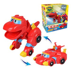Transformatie Toys Robots Est Min Gogo Dino ABS Vervorming Car/Airplane Action Figures Rex/Ping/Viki/Tomo Transformation Dinosaur Toys For Kids Gift 230818