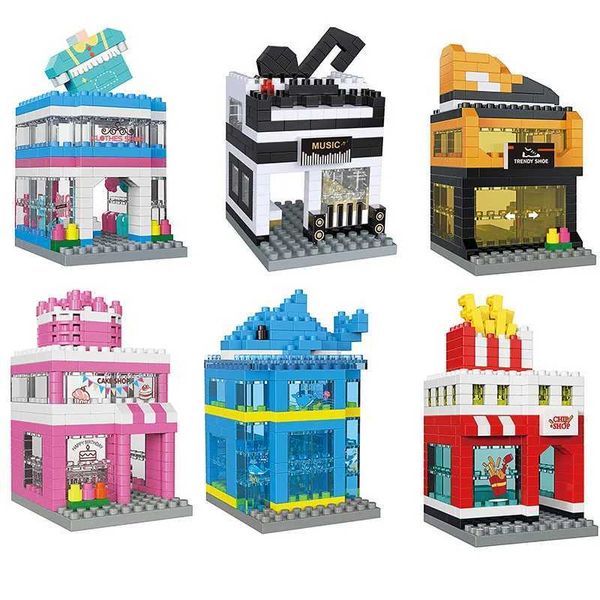 Transformation Toys Robots House Building Blocs Mini City Street View Clothing Store Aquarium 3D Modèle de construction Blocs de construction Enfants Assemblage Toys Cadeaux de Noël