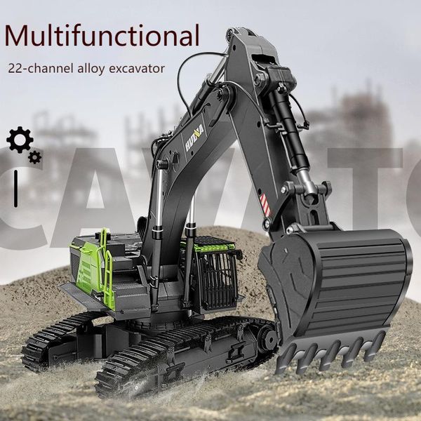 Juguetes de transformación Robots Huina 1593 22 canales Multifuncional 1/14 Accionamiento por tornillo Aleación Excavadora Modelo Ingeniería Coche Pista Juguetes para niños Regalo 230808