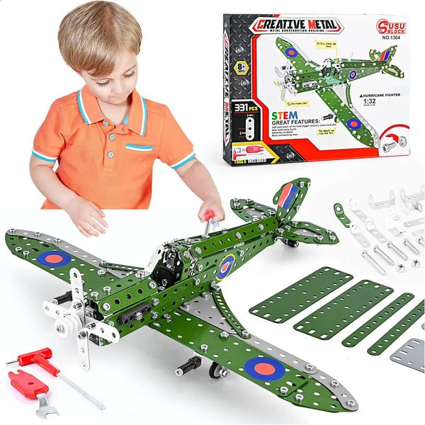 Jouets de transformation Robots en métal avion militaire assemblage bloc de construction vis écrou jouet modèles en alliage 3D jouets pour enfants garçons cadeaux 231109