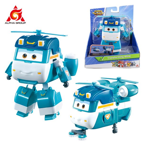 Jouets de transformation Robots Super Wings 5 pouces Transforming Shine 2 Modes Transforme de l'hélicoptère au chariot à ordures Figurines d'action Jouets pour enfants Cadeau d'anniversaire 230721