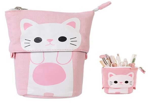 Transformer Stand Store Porte-crayons Toile PU Chat Télescopique Pochette À Crayons Sac Papeterie Étui À Stylos Boîte avec Fermeture Éclair Dessin Animé Design7014835