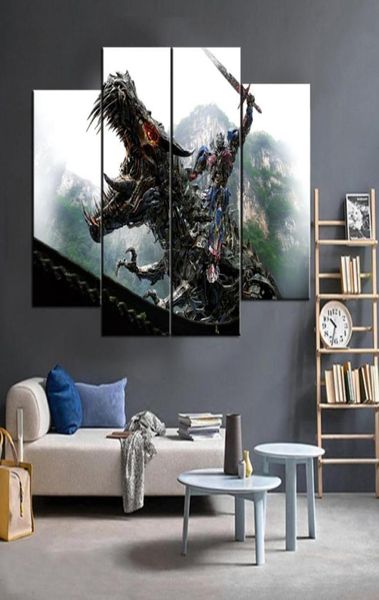 Transformers 4 Optimus Prime Vs Dinobot Pinturas sin marco 4 piezas Sin marco53260691919480