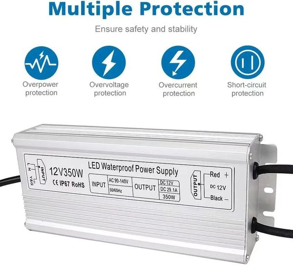 Controlador de transformadores LED 60W800W IP67 Fuente de alimentación IP67 12V CC Transformador Delina y duradera Fuente de alimentación de bajo voltaje para LED Lig Lig