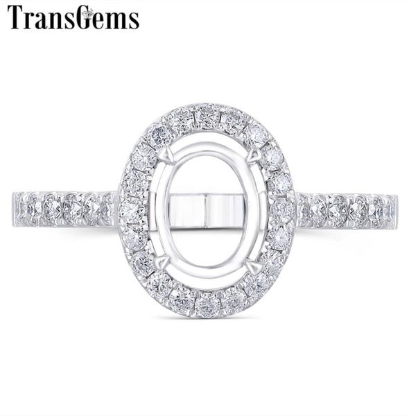 Transgem personnalisée 14 carats en or blanc Moisanite Pierre semimint pour la bague de fiançailles halo adaptée au centre 7x9 mm Stone ovale Y19069351380