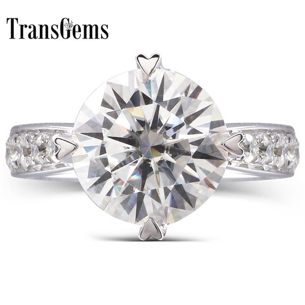 TransGems 1.5 Ct Lab Cultivé en forme de coeur Bague de mariage Accents Solide 14K Or blanc Femmes en bijoux fins Y200620