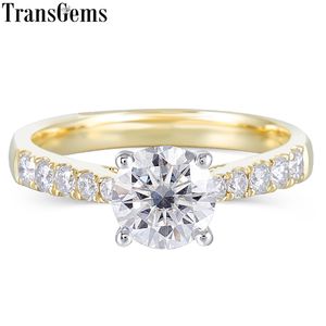 Transgems 10k White And Yellow Gold 1ct 6.5mm F Color Moissnaite Engagement Ring For Women Wedding With Accents On The Band Y19061203
