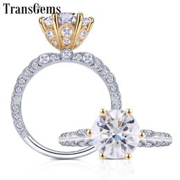 Transgems 14K 585 Centre d'or blanc et jaune 3ct Rond F Couleur Moissanite Bague de fiançailles pour femmes avec accents Fine Jewelry Y200620