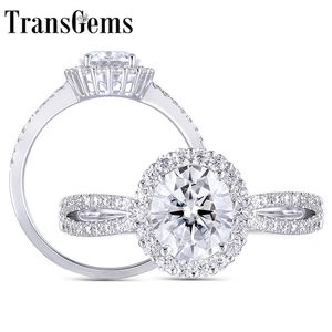 Transgems 14K 585 Wit goud 1CT 6x7mm f kleur ovaal snijden halo verlovingsring met accenten voor vrouwen bruiloft geschenken y200620