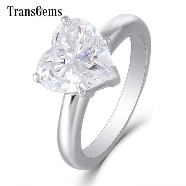 Transgems 14K 585 Centro de oro blanco 3ct 9X9mm F Color en forma de corazón Solitario Moissanite Anillo de compromiso para mujeres Regalos de boda Y200620